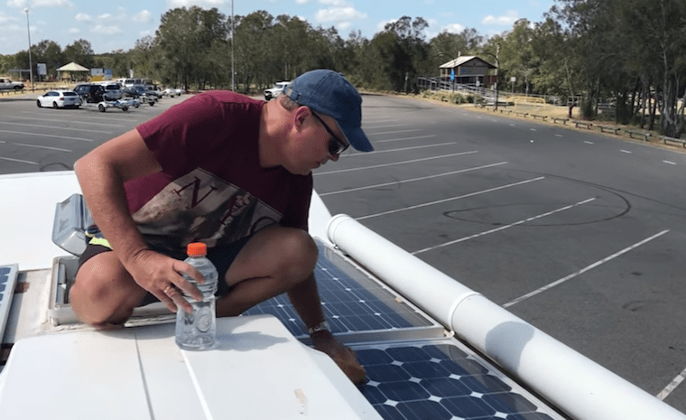 cleaning the solar panels-
