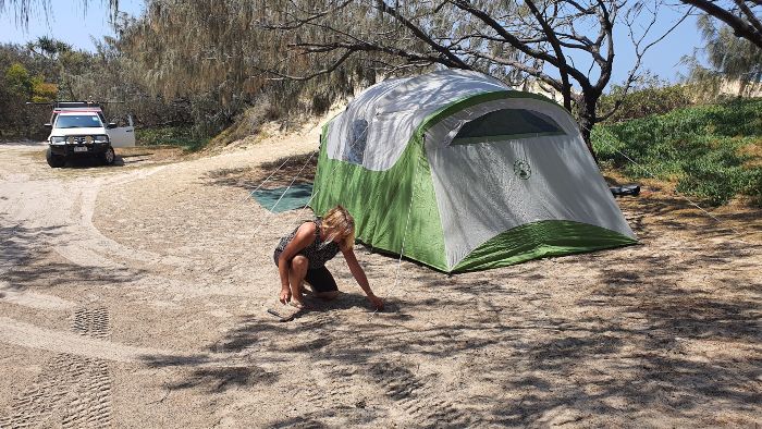 Putting up the tent for the first time on Fraser Island