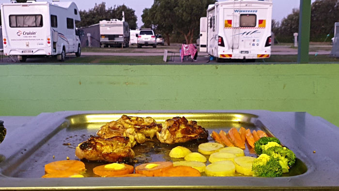 Cooking at the Camp Kitchen right opposite our site - Pambula Caravan Park