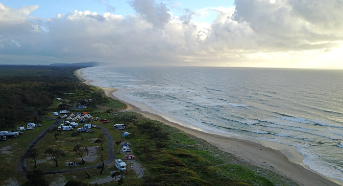 Looking down on Noosa North Shore Beachfront Campground
