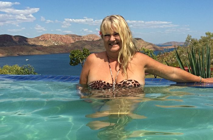 Adee chilling in the amazing Lake Argyle Resort Infinity Pool