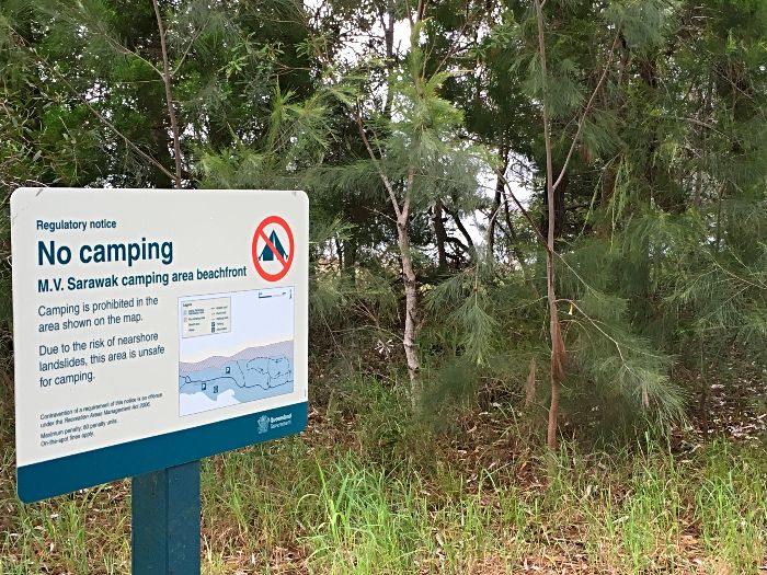 Inskip Point Sinkhole Warning Sign